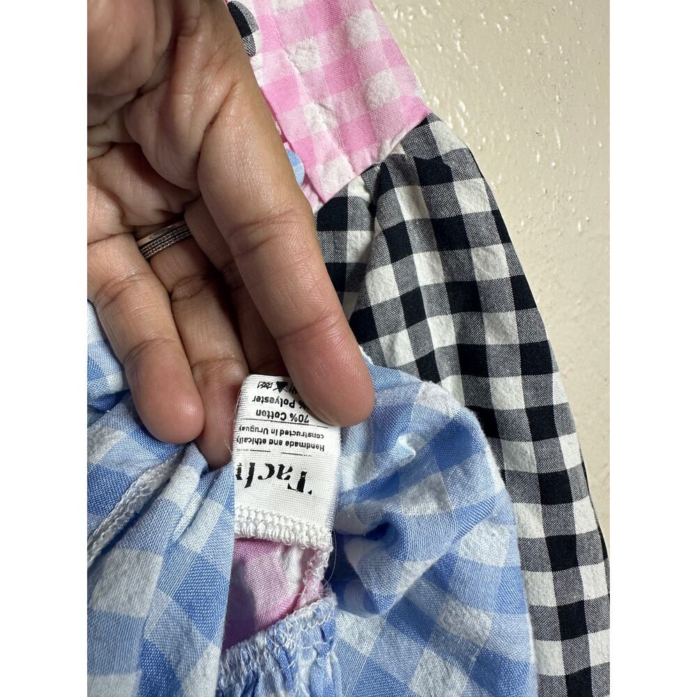Tach Clothing Catarina Cloque Dress size M Gingham Mix Puff Sleeve Colorblock - Picture 9 of 12
